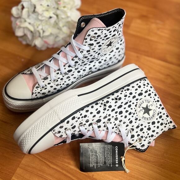 NEW Womens Size 9.5 Converse Chuck Taylor Dalmatian High Top Lift Platform Shoe - Picture 7 of 9